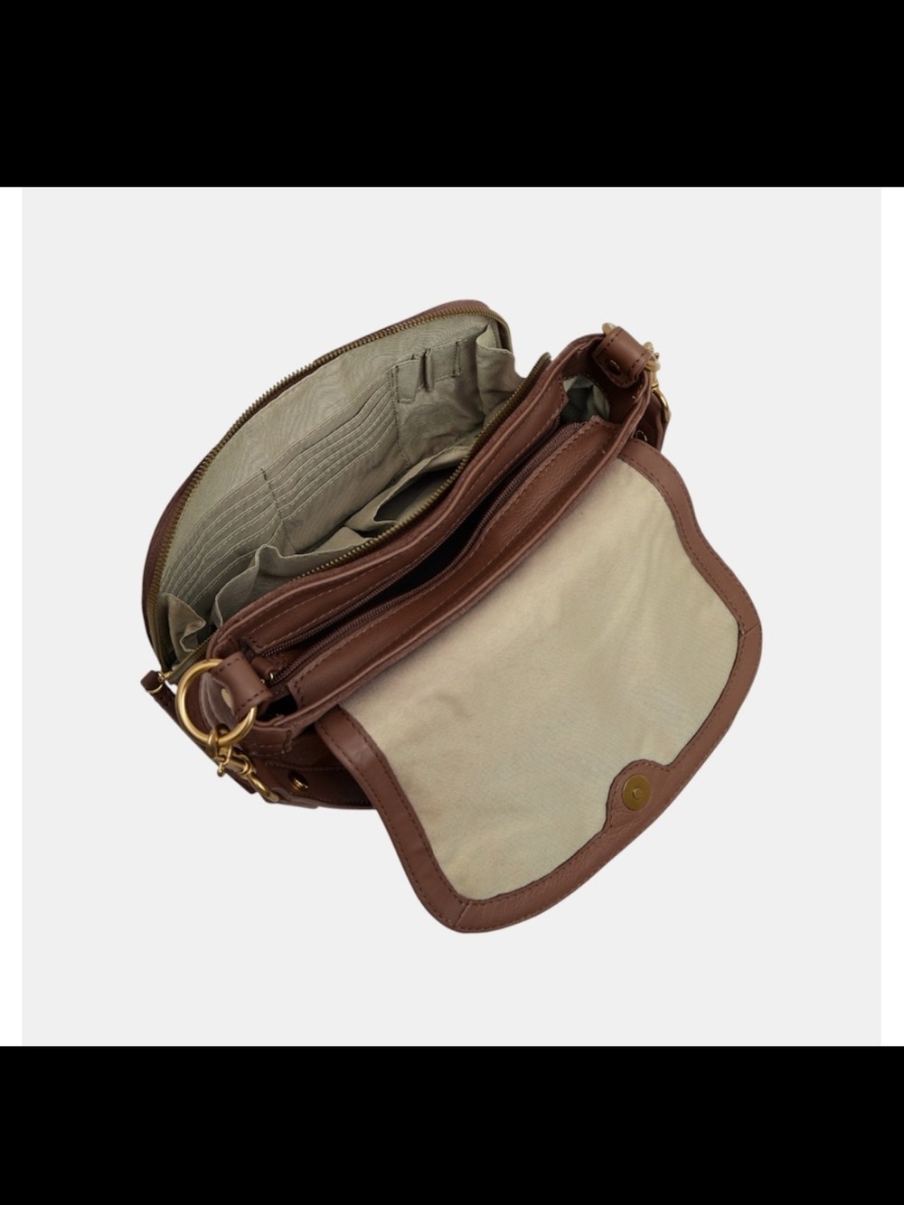 Canvas and Brown Leather Crossbody Bag with Multiple Compartments